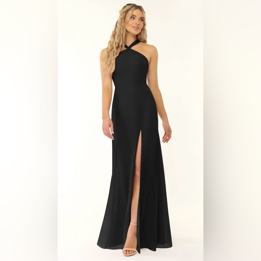 Azazie Black A-Line Halter Chiffon Dress
